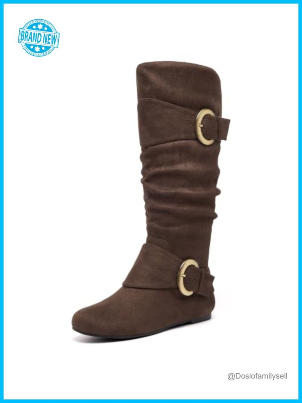 Women's Wide Knee High Boots Suede Fuzzy Lining Side Zipper Buckle Slouchy